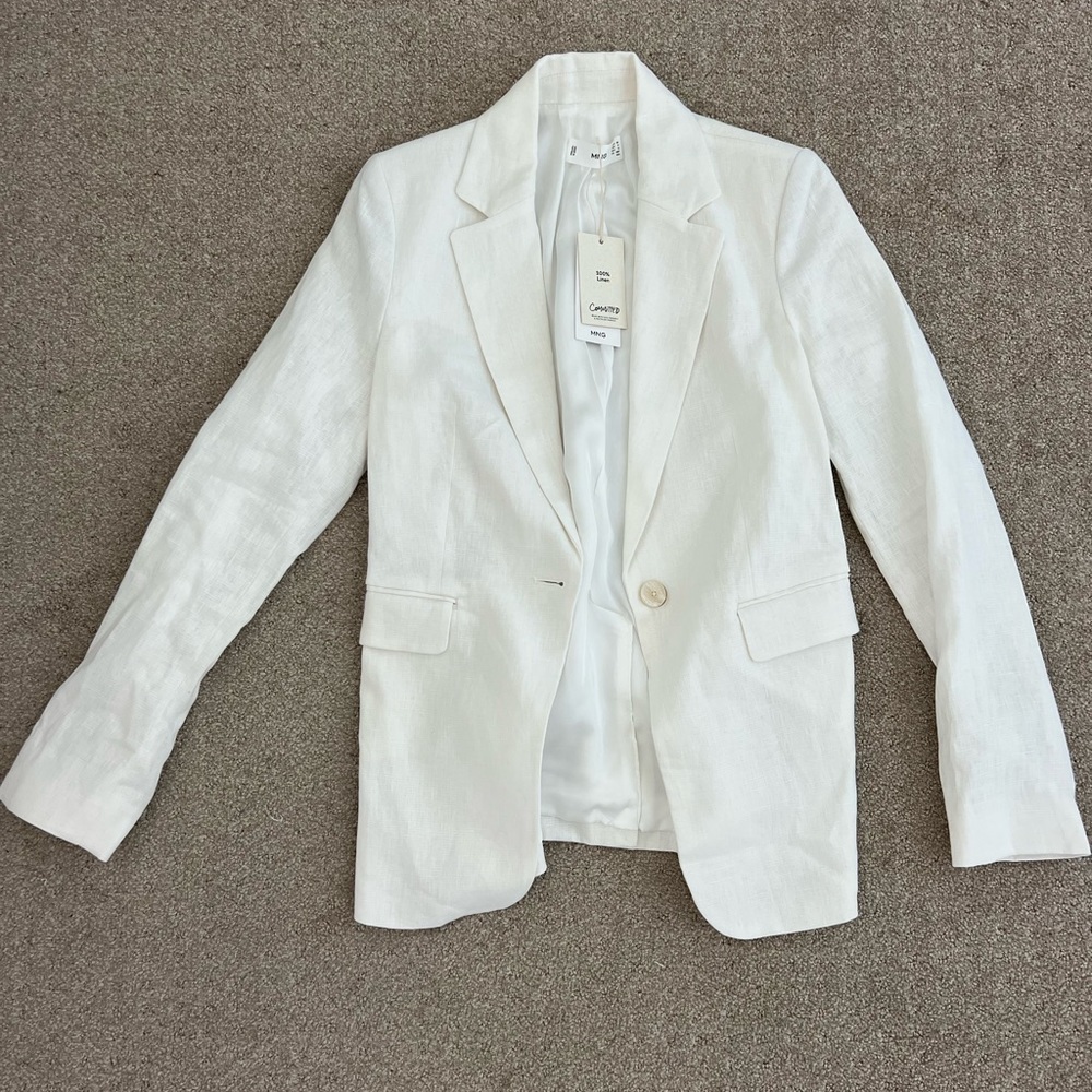 white linen mango blazer